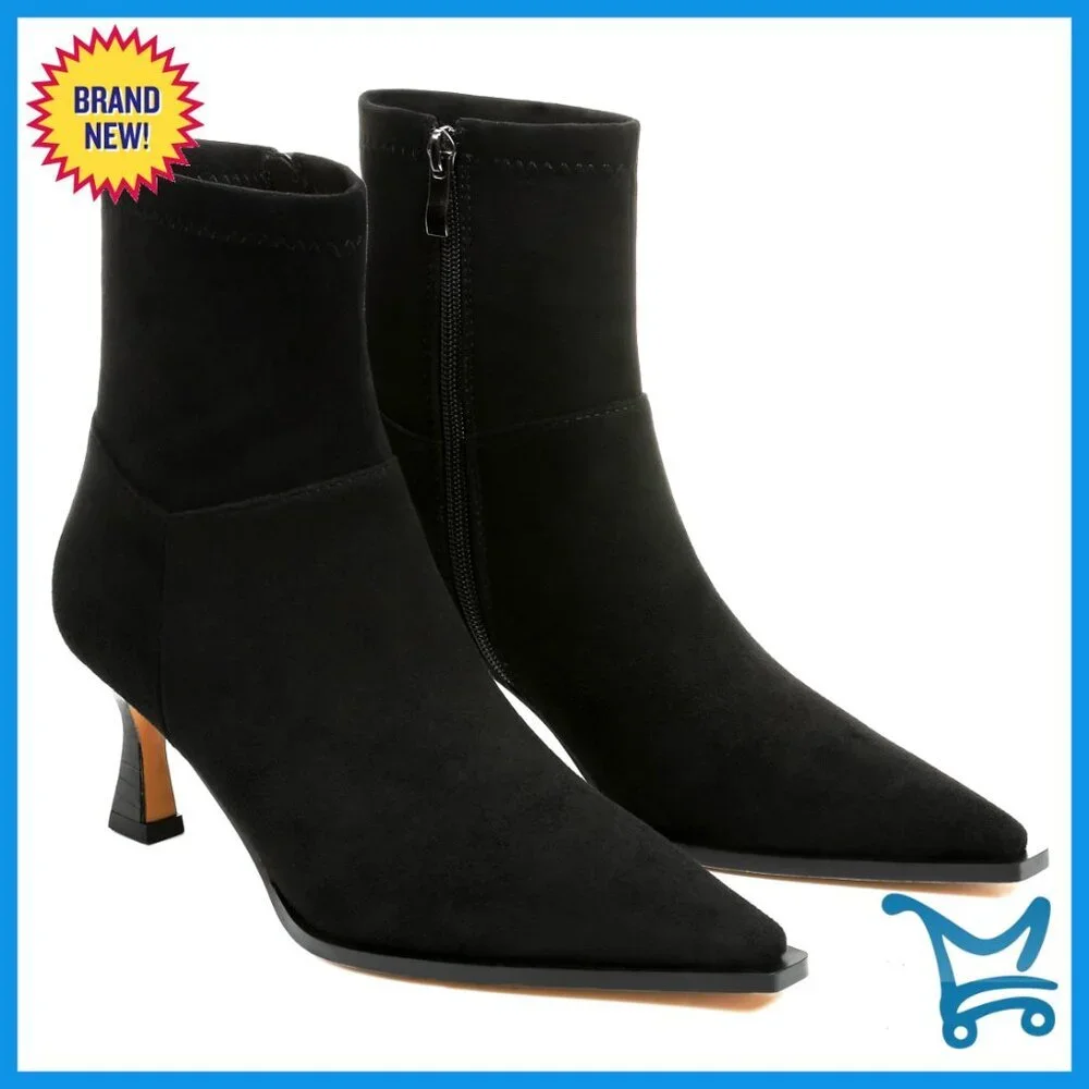 Women's Ankle Boots Stiletto Heel Pointed Toe Side Zipper Dress Boots